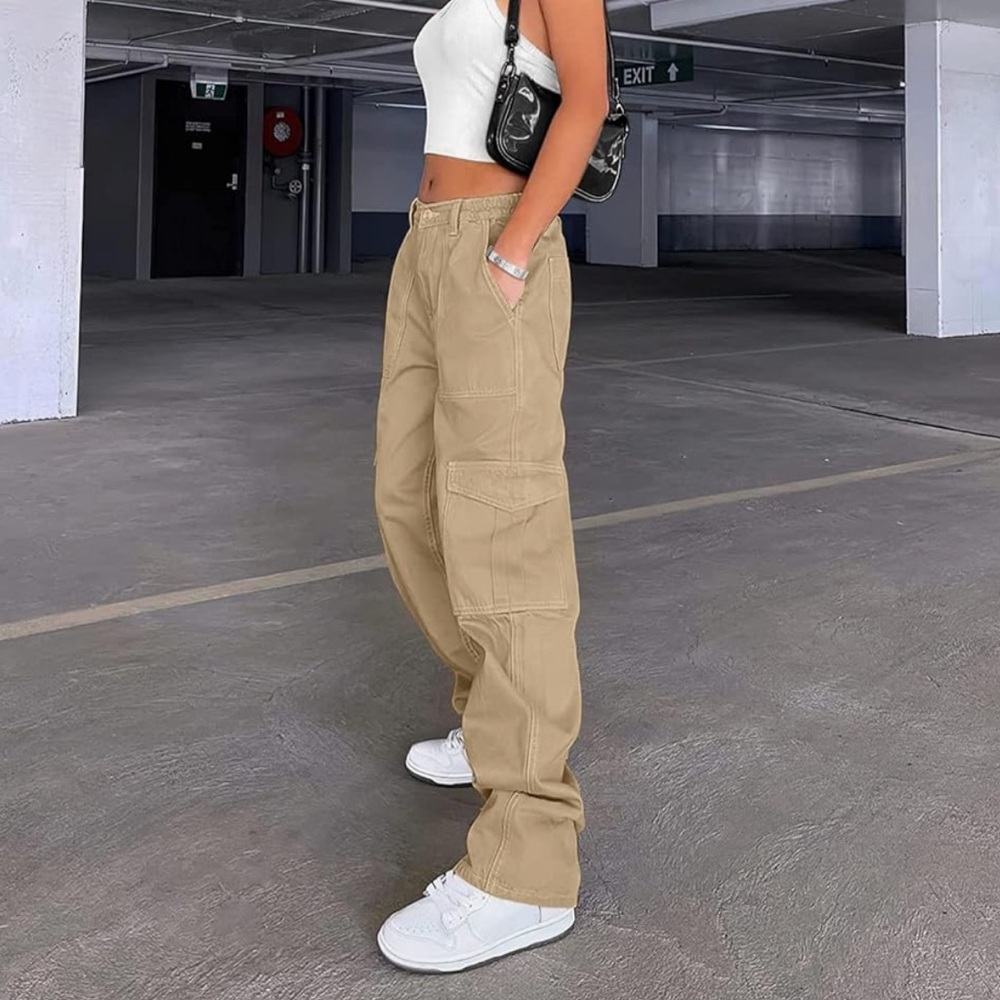 Lepunuo Cargo Pants for High Waisted Baggy Wide Leg Y2K Streetwear 6 Pockets